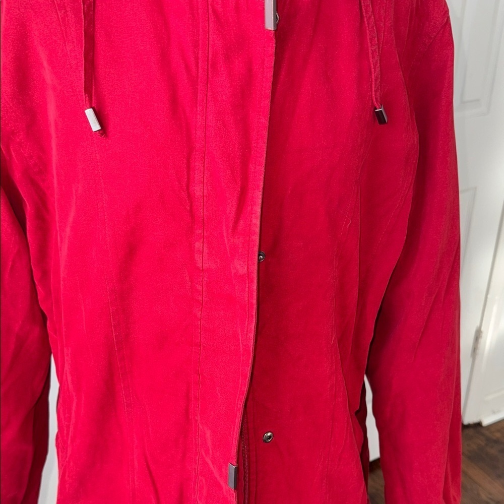 London Fog Long Red Trench Coat | Removable Hood | Women’s L | Lined - Picture 8 of 12